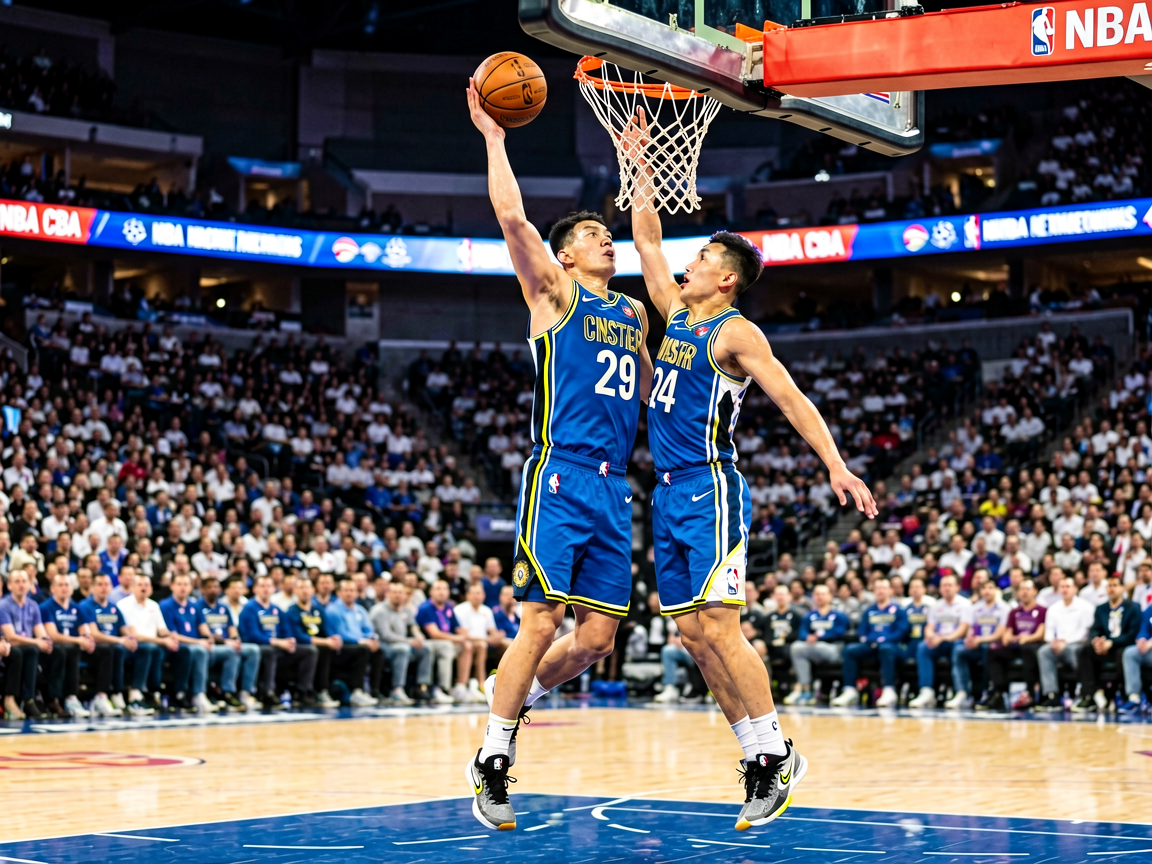 篮球赛事现场:NBA比赛中球员突破上篮的精彩画面